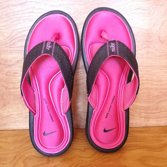 Nike Comfort Footbed Flip Flops Womens 7 Hot Pink Black Thong Sandals Athletic - Picture 2 of 9